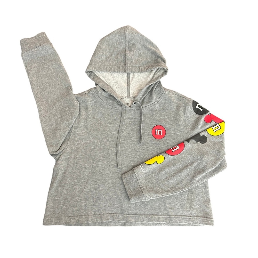 Disney Springs M&M World Mickey Mouse Cropped Hoodie Gray Womens Medium (1220)
